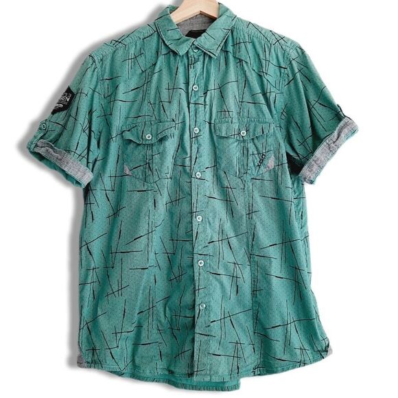 OXYGEN Button Down Casual Shirt Abstract Pattern Green Men's Sz M - Picture 1 of 12